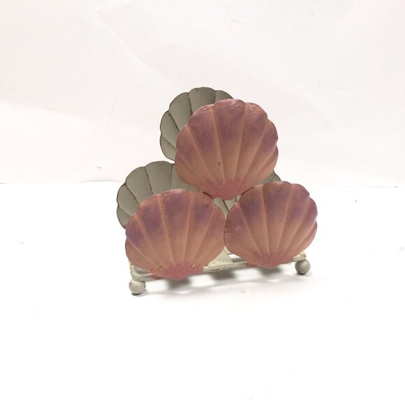 Napkin Letter Holder Shell Pink White Ball Footed Metal Regency Vintage Classic - Picture 2 of 6
